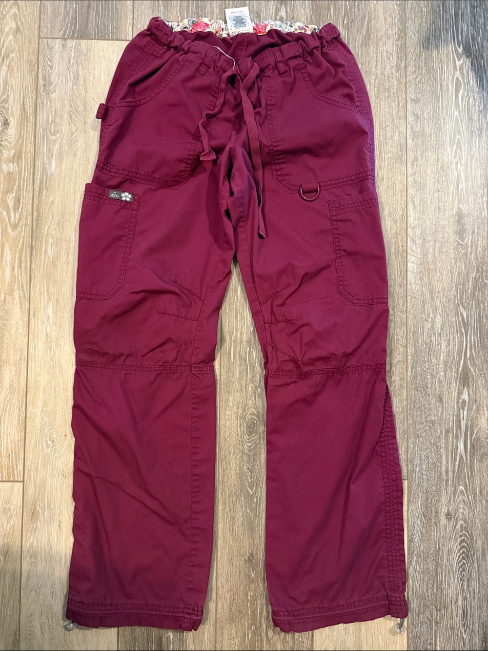 koi Drawstring Cargo Scrub Pants in Burgundy